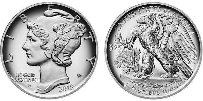 Anverso y reverso del American Eagle de paladio 2018, acuñado por la United States Mint