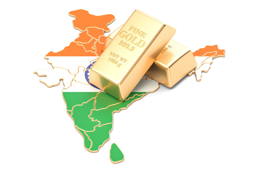 Mapa de la India con lingotes de oro