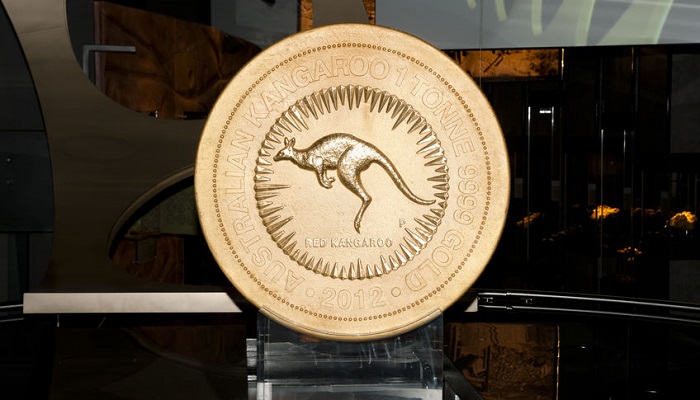 Canguro de oro de una tonelada, acuñado por The Perth Mint en 2012