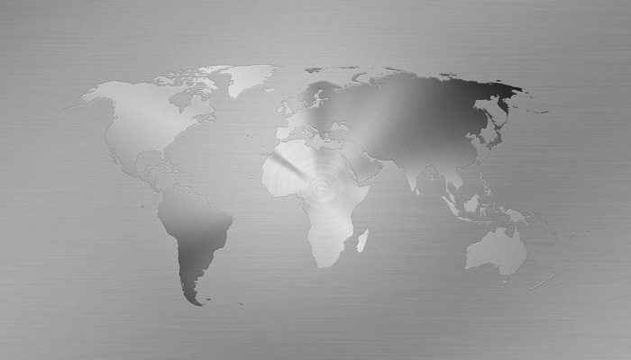 Mapa del mundo con textura de plata