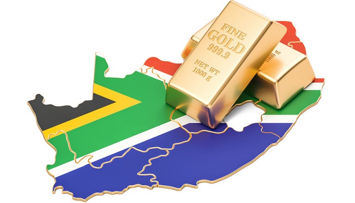 Mapa de Sudáfrica con lingotes de oro