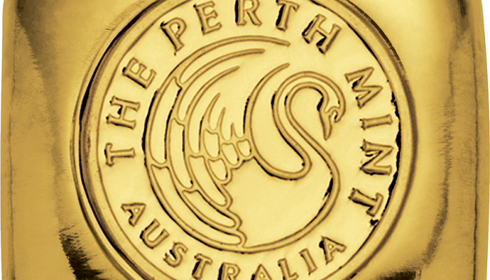 Logo de la Perth Mint en un lingote de oro