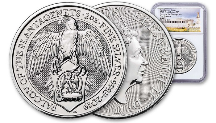 Halcón de Plantagenet, moneda de platino de la serie 'Bestias de la Reina', acuñada por la Royal Mint