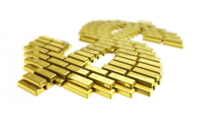 Símbolo del dólar formado por lingotes de oro