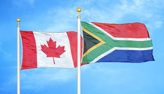 Banderas de Canadá y Sudáfrica