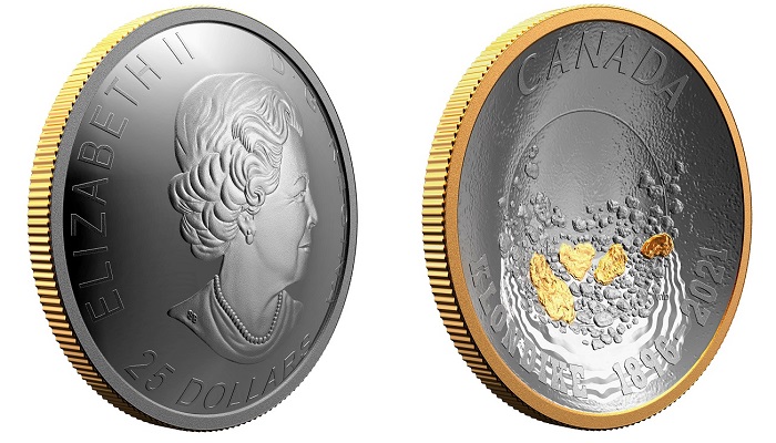 Moneda de plata y oro conmemorativa del 125 aniversario de la fiebre del oro del Yukón