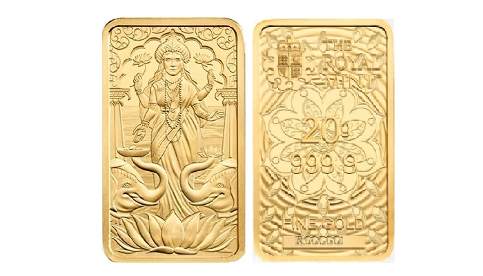 Lingote de oro dedicado a la diosa hindú Lakshmi