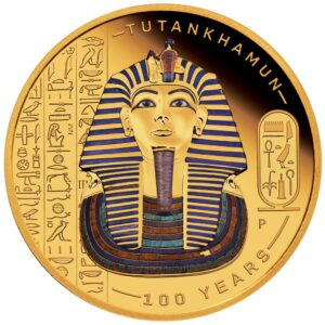 Reverso de la moneda de oro dedicada por la Perth Mint al centenario del descubrimiento de la tumba de Tutankamón