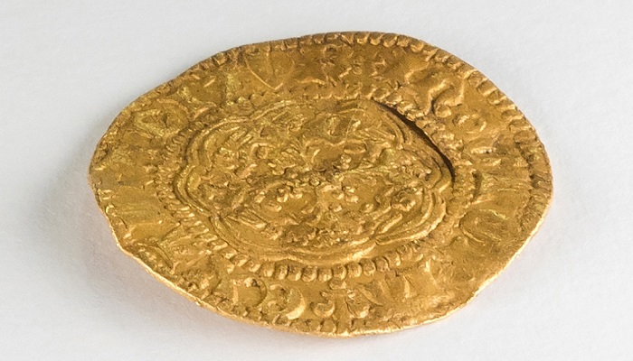 Cuarto de noble de oro del reinado de Enrique IV, hallado en Terranova (Canadá)