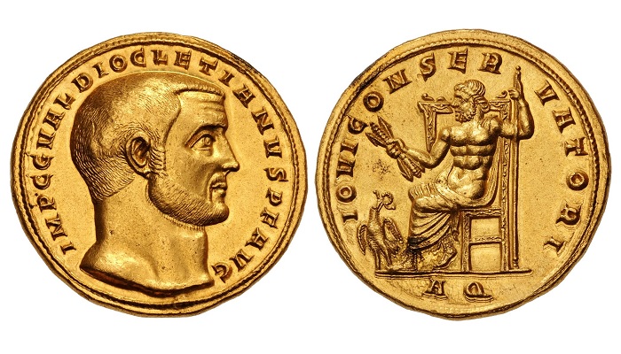 Moneda de oro de 10 aurei de Diocleciano